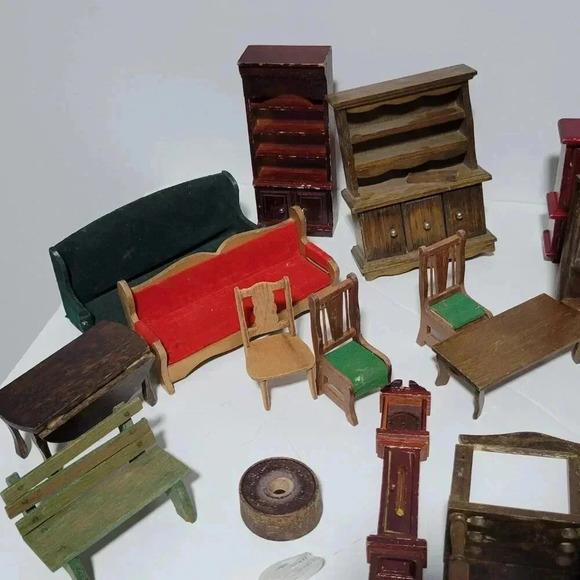 Doll House Furniture Lot of 30 Vintage 1970's Wood Upholstered Player Piano - Picture 2 of 6